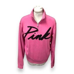 PINK Women’s Long Sleeve 1/4 Zip Collar Pullover Sweatshirt, Pink, size XS